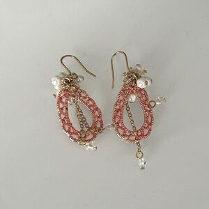 14k Gold/peach chandelier style Indian wedding style beaded earrings (pair)